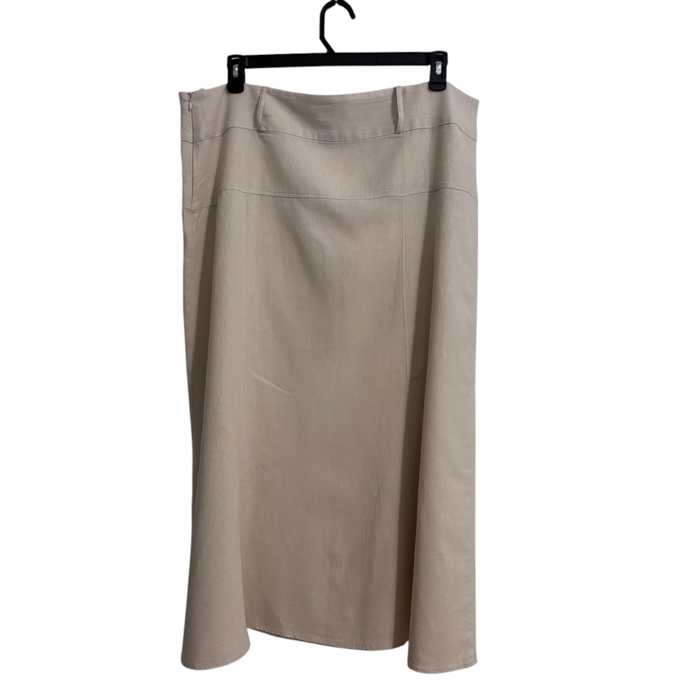 Athena Maria midi seamed skirt Linen blend side zip khaki Women's Size XL - Picture 2 of 10